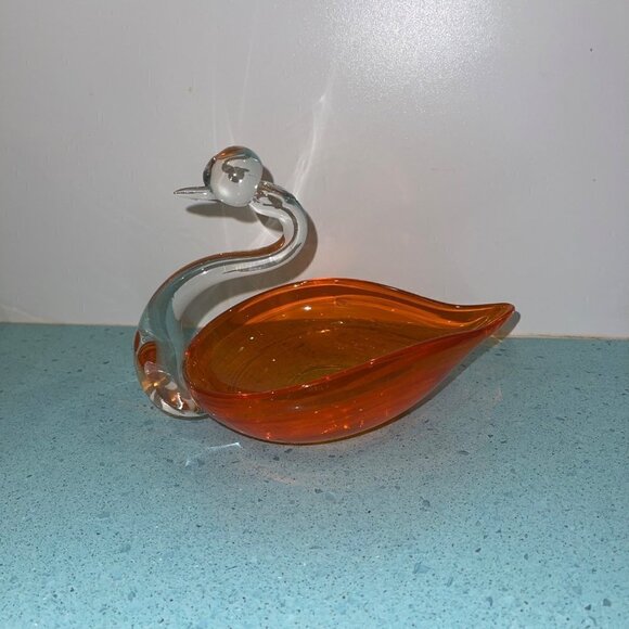 Other - Art Glass MCM Orange Clear Glass Swan Ashtray